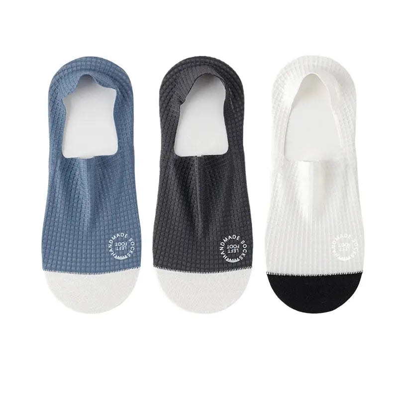 Mens Invisible Socks Thin Breathable Waffle Pattern Anti Friction Sweat Absorbing Casual Mesh Socks 3 Pairs