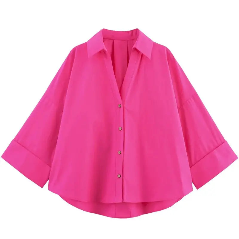 HXAO women's oversized pink shirt blouse with long sleeves, Simples Market brand.