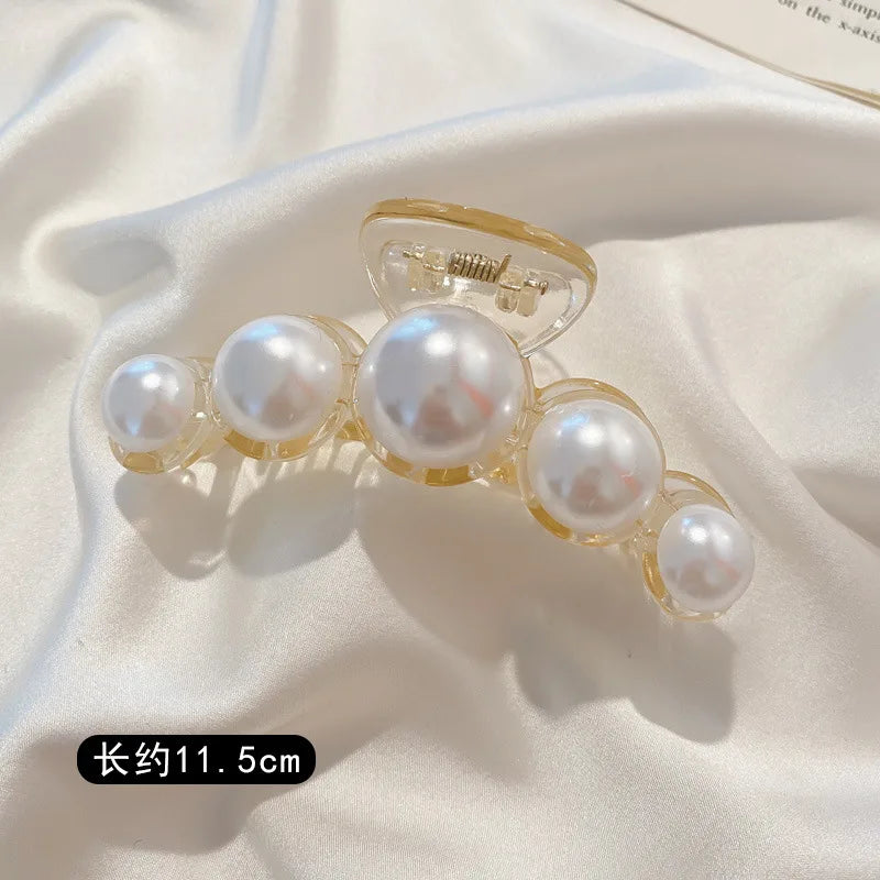 PearlGlow Simulated Pearl Hair Claws for Women Korean Acrylic Large Size Barrette Shark Clip Elegant Secure Hold All Day