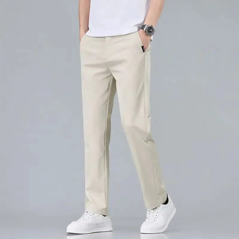 Men's slim-fit beige stretch-cotton casual trousers by Simples Market