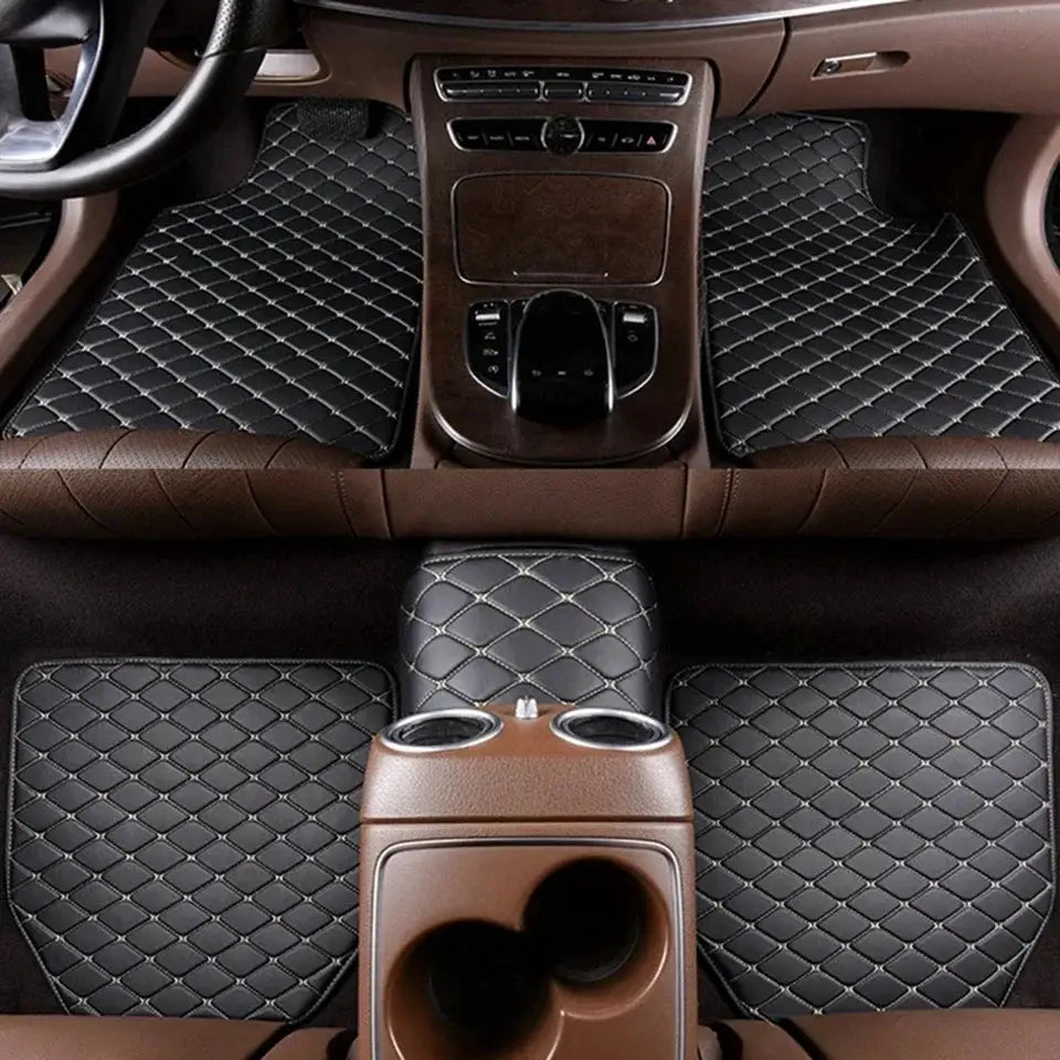 Car floor mats 5pc set, Simples Market, universal PU leather, waterproof, quilted black interior mats