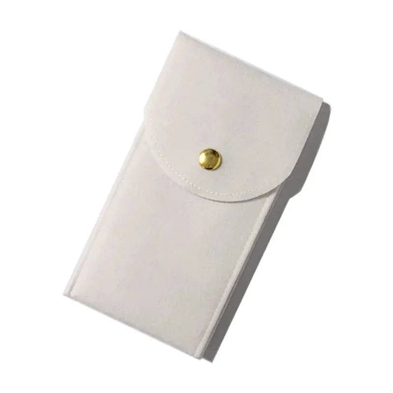 Embers watch bag white flannelette pouch with flap and gold snap closure