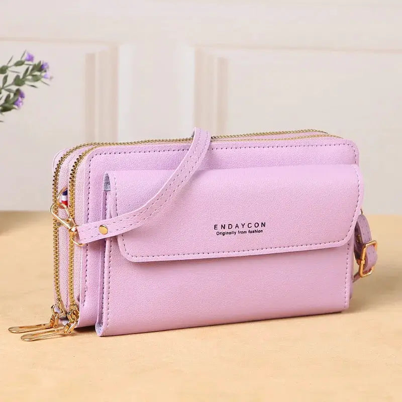 Crossbody bag Endaycon lavender pink with double zippers