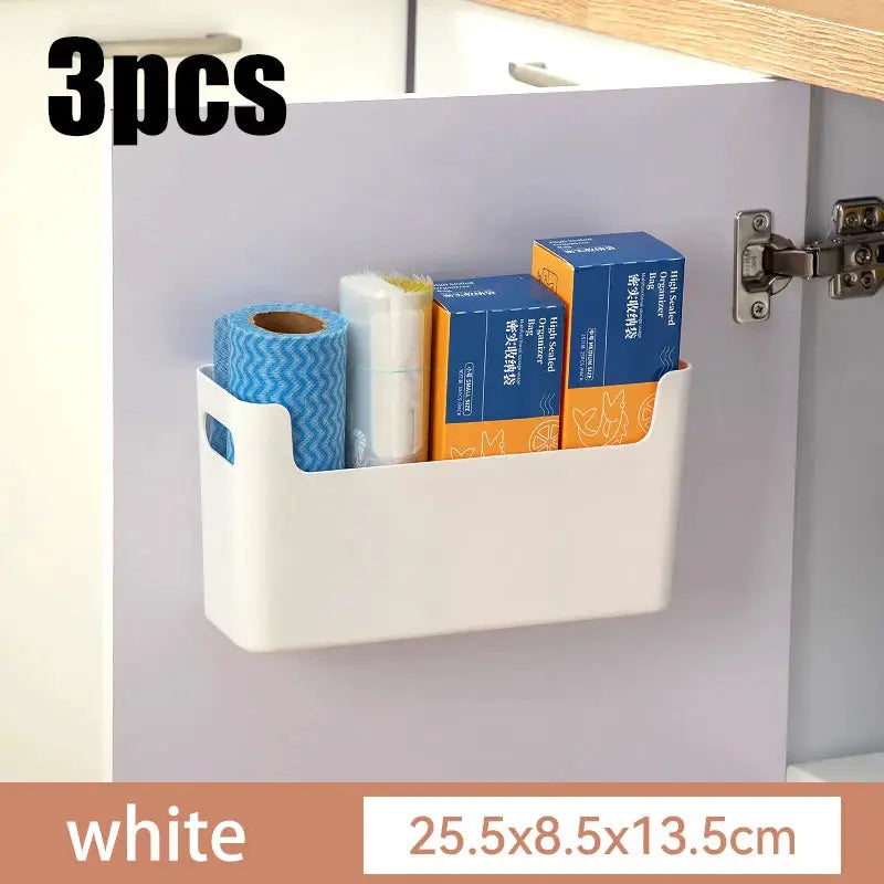 White non-perforated cling film rack mounted inside cabinet door for kitchen organization, 25.5x8.5x13.5cm
