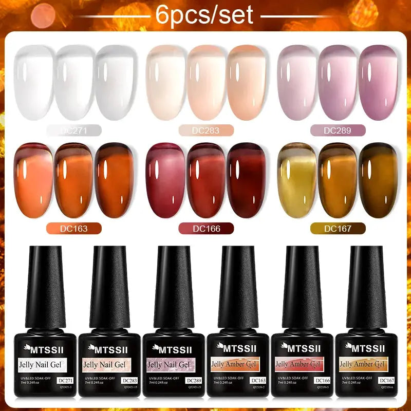 MTSSII Jelly Nail Gel 6pc set by Simples Market – translucent soak-off UV gel polishes in assorted colors
