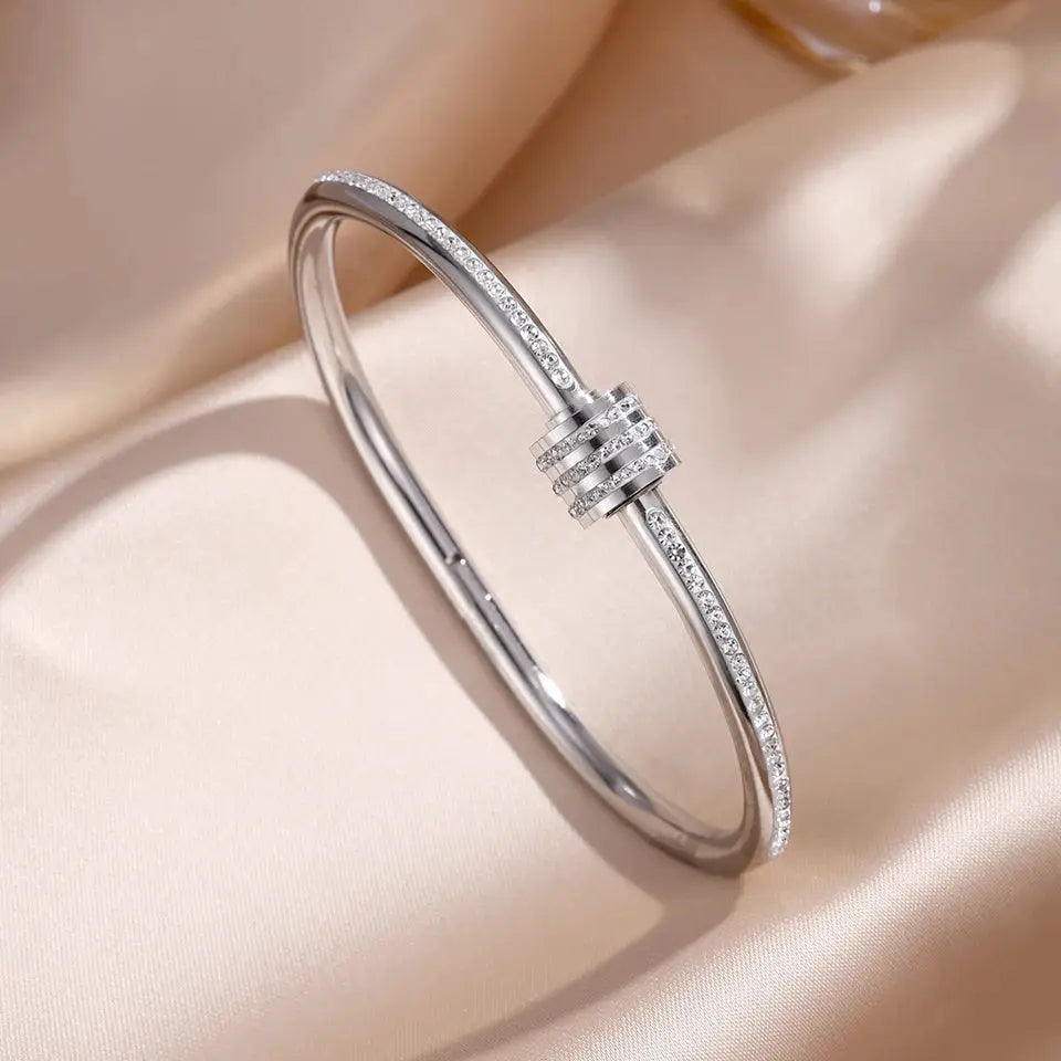 Zakol Sparkling Zirconia Inlaid Stainless Steel Bracelet Set For Women Stackable Bangles Fashion Non Fading Jewelry Gift