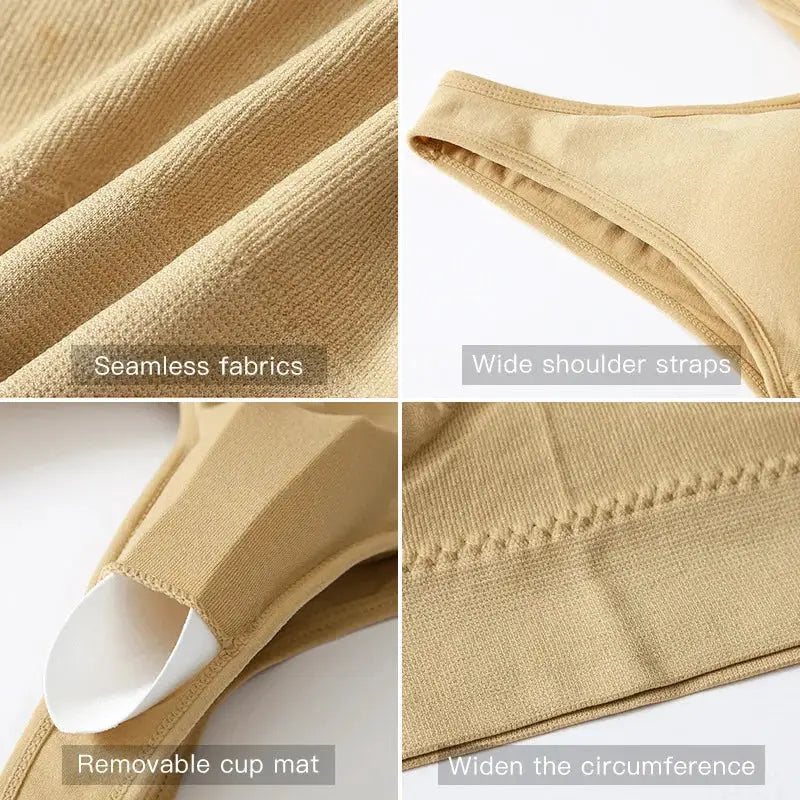 Seamless wireless bra in nude, Simples Market S-7XL Plus Size with wide straps and removable cups