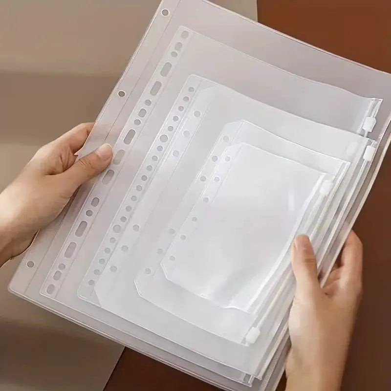 Simples Market 10Pcs clear zipper binder pockets for 6-ring binders; waterproof, transparent document bags