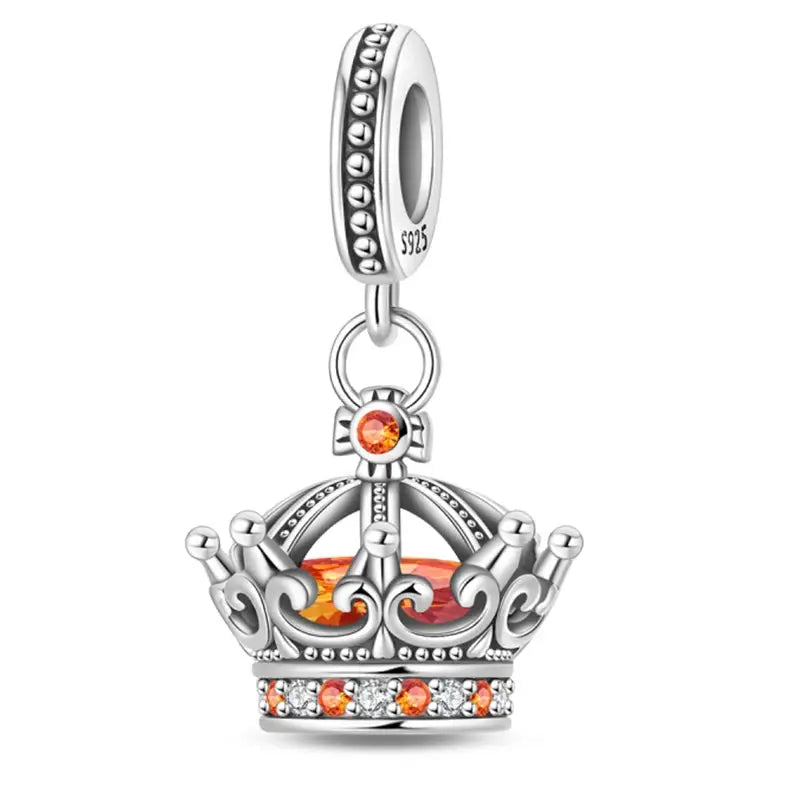 Silver-plated guardian angel heart charm with orange and clear zircon stones for Qikaola 925 bracelets