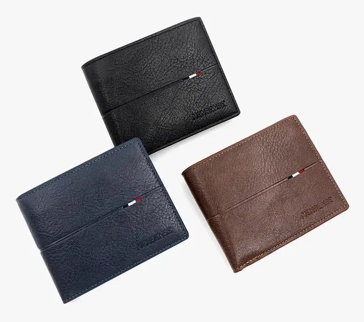 Simples Market short bifold PU leather wallets with zip coin pocket in black, navy, and brown (3 pcs)