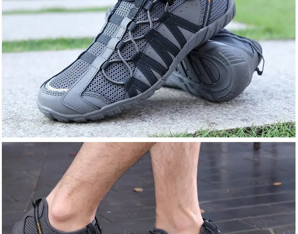BONA men's grey mesh running shoes, lace-up athletic sneakers for outdoor walking and jogging