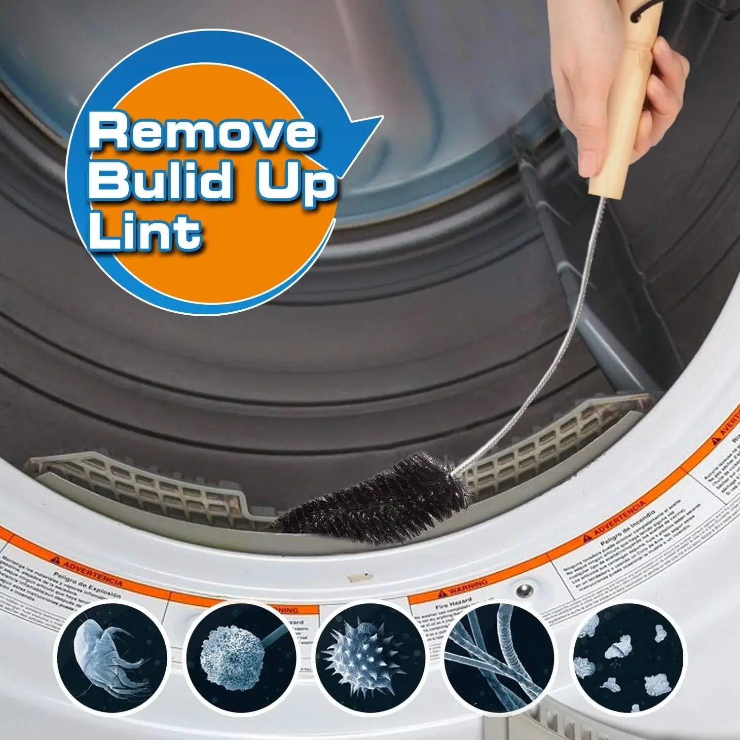 Dryer vent cleaner kit with long flexible lint brush and wooden-handle design for lint removal