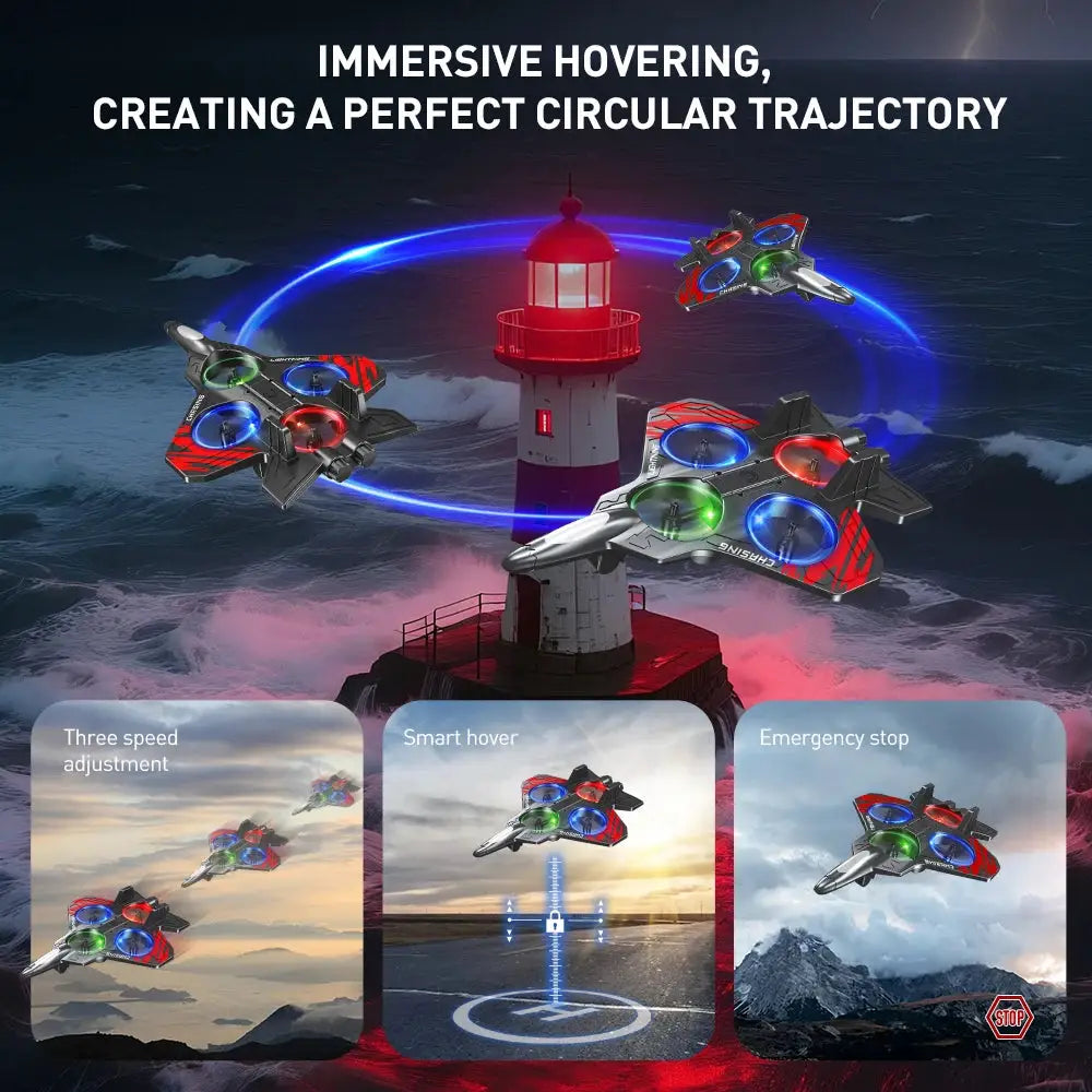 E72 High foam UAV fighter toy with LED lights, remote control, fixed-height hover and 360° turns