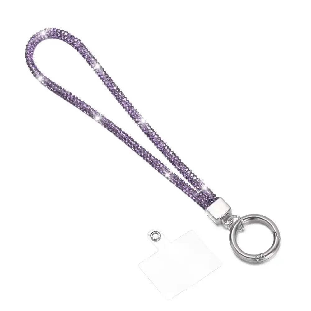 Glitter Rhinestone Phone Lanyard Crystal Wrist Strap Anti Lost Keychain Hanging Accessory For Secure Phone