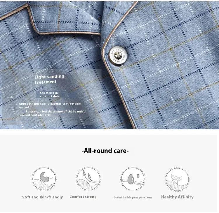 Cotton Men Pajamas Set of Autumn Winter Long-Sleeved Cardigan Plus Size Men Models of Home Clothing Plaid Sleepwear 2PCS/Set