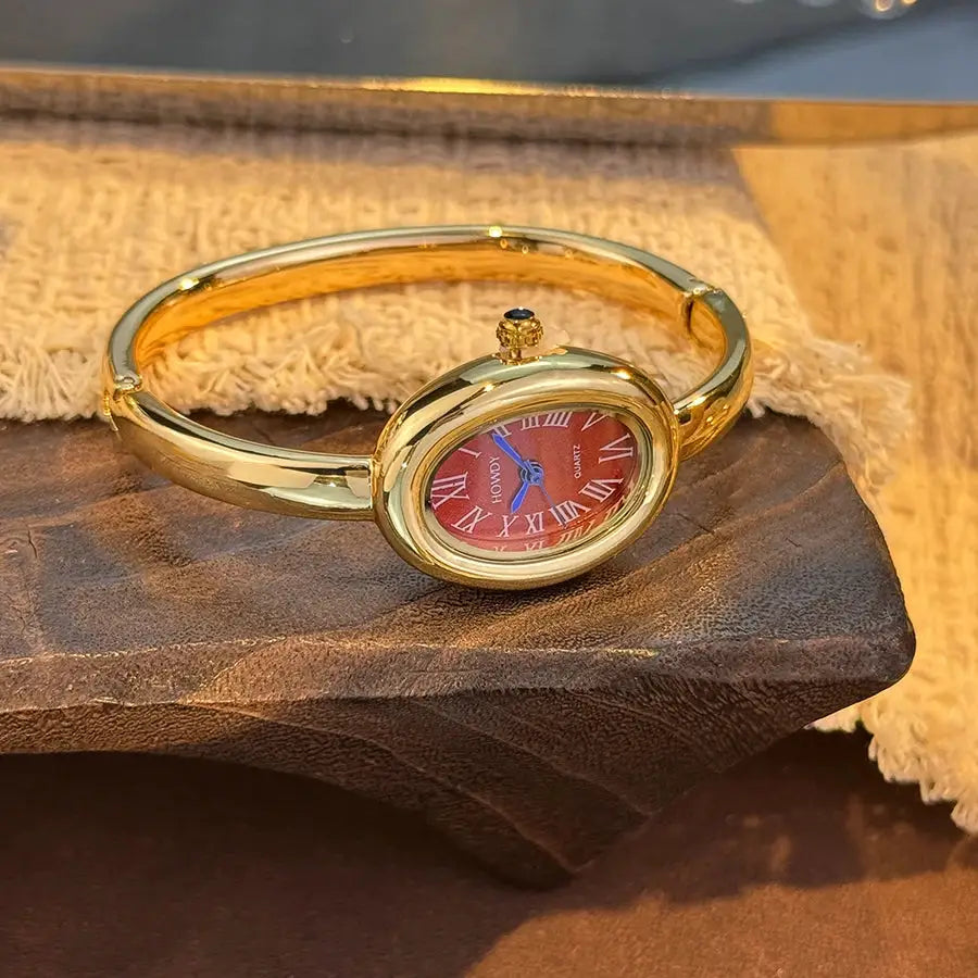 Luxora Bath Tub Bracelet Watch For Women With Oval Quartz Case And Small Dial Roman Numerals