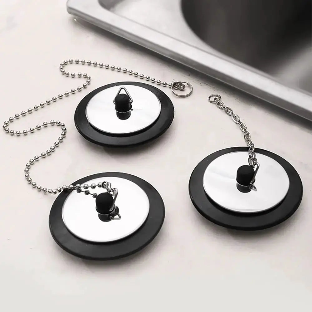 Tub stopper with chain set, black rubber universal drain plugs with hanging ring, 3 pcs Simples Market