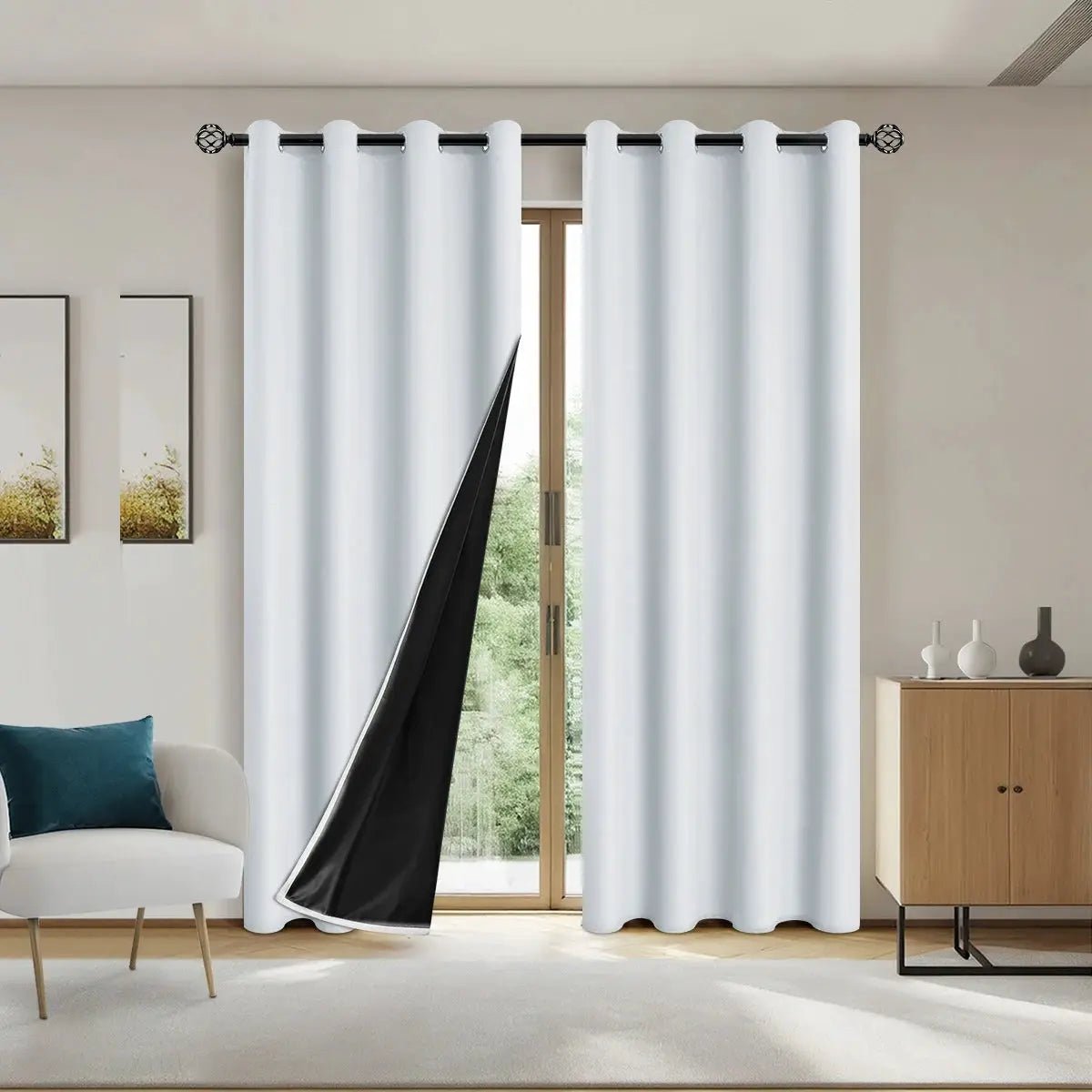 Set of 2 100 Percent Blackout Curtains With Coated Lining for Bedroom, Living Room, Dining Room and Bathroom - Simples Market