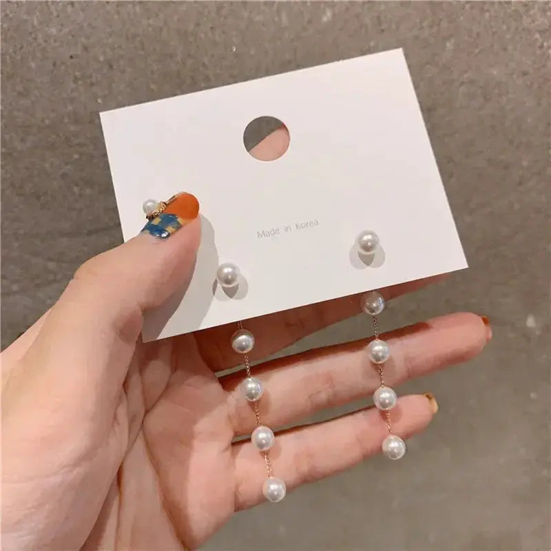 2022 New Trend Simulation Pearl Long Earrings With Flower Rhinestone Pendant For Women Wedding Korean Jewelry