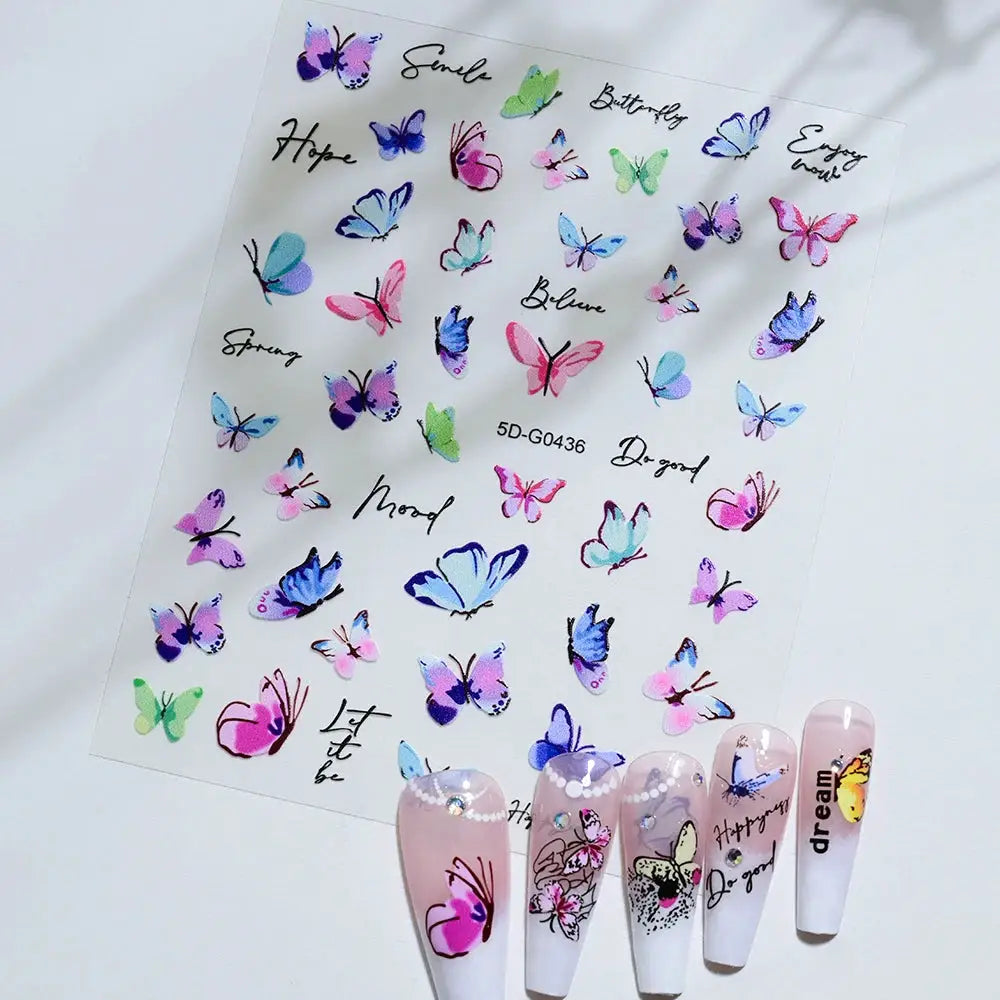 Butterfly nail decals sheet from Simples Market, 1PC with pastel butterfly stickers for manicures