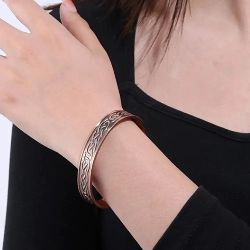 European And American Retro Water Ripple Magnetic Antique Red Copper Adjustable Open Cuff Energy Bracelet