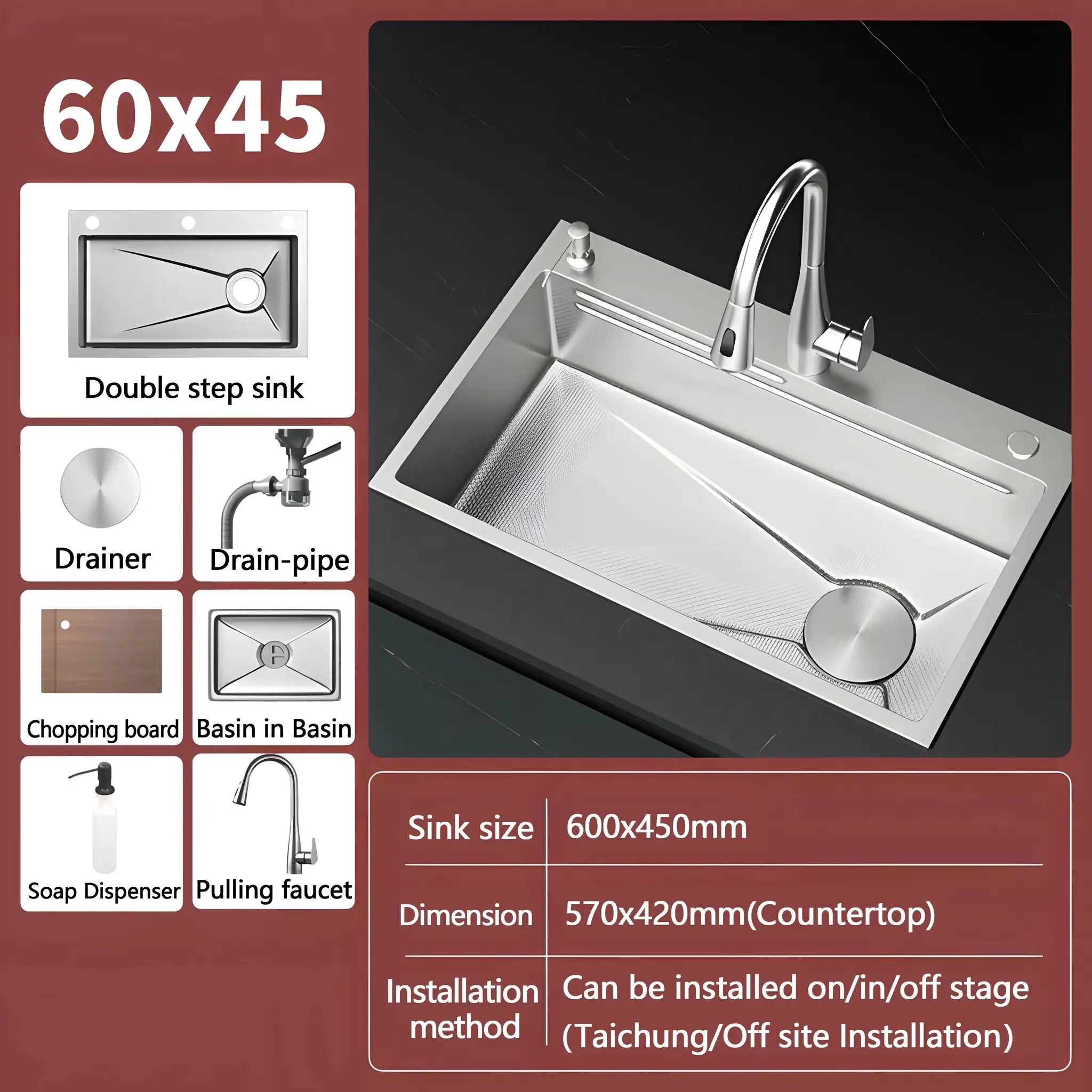 Simples Market 304 stainless steel kitchen sink, silver embossed, large single-slot wash basin
