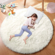 Simples Market round plush white rug with thick fluffy pile for living room or kid room decor