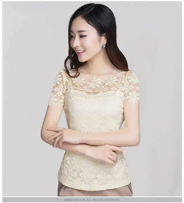 Summer Lace Women Blouse by Simples Market, ivory lace short-sleeve top