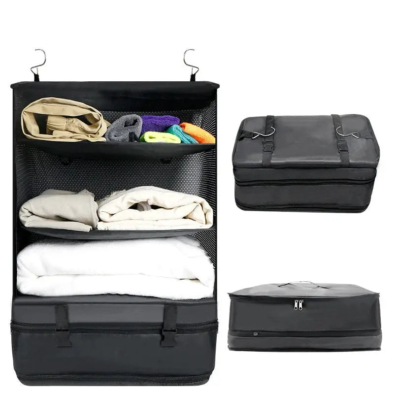 Simples Market three-piece 3-in-1 travel hanging garment organizer, large-capacity black storage set with shelves