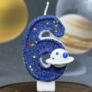Planet Themed Spaceship Digital Candle 0 To 9 Dark Blue Birthday Cake Decoration For Outer Space Party