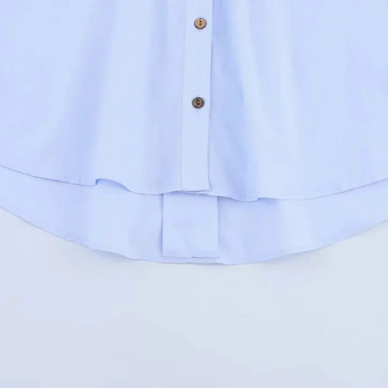 HXAO women's light-blue button-down shirt from Simples Market with curved hem
