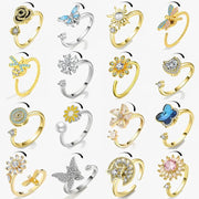 SMJEL Fidget Spinner Ring for Women Crystal Flower Eye Butterfly Animal Motifs Stress Relief Wedding Jewelry