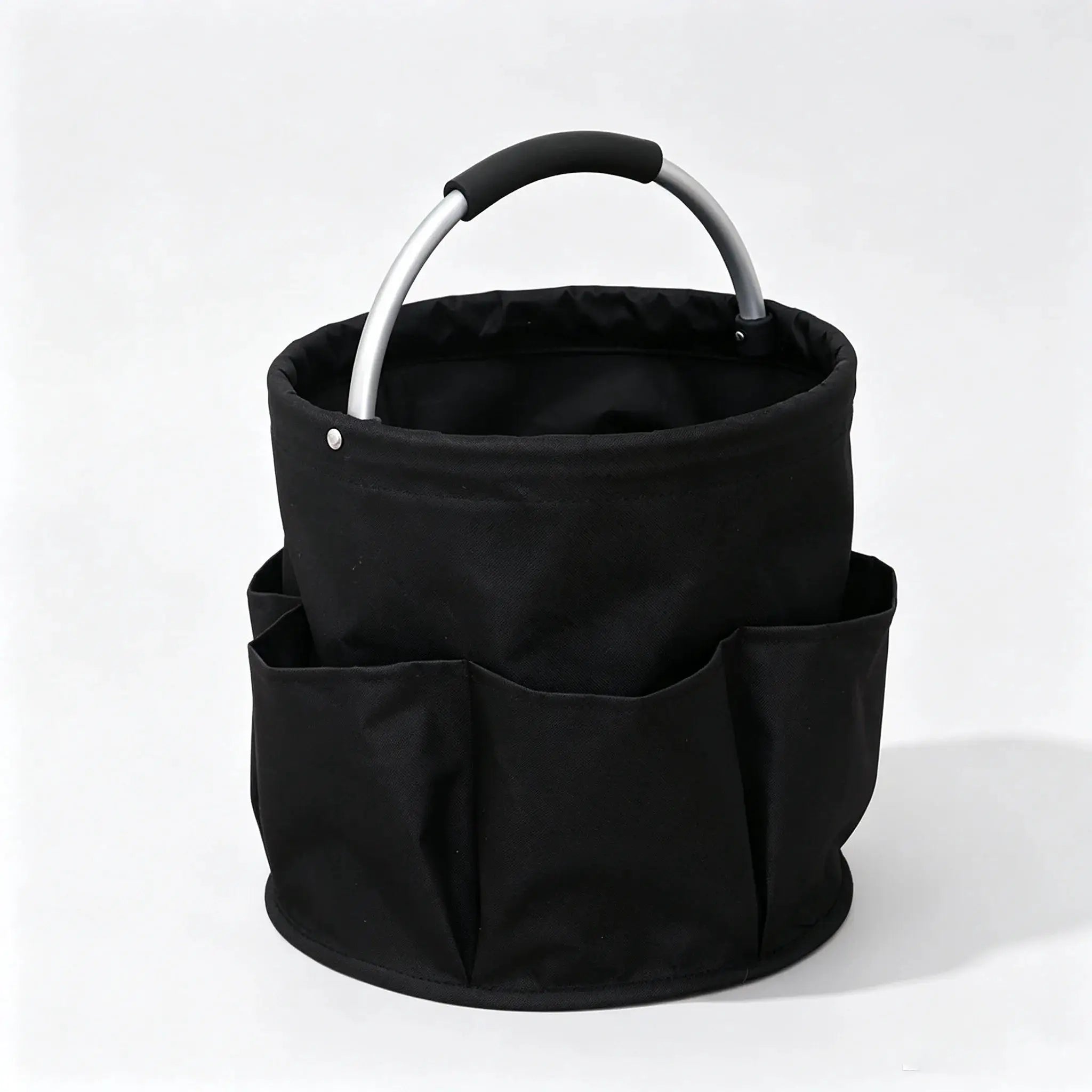 Folding 17L storage organizer bag in black with metal-frame handle
