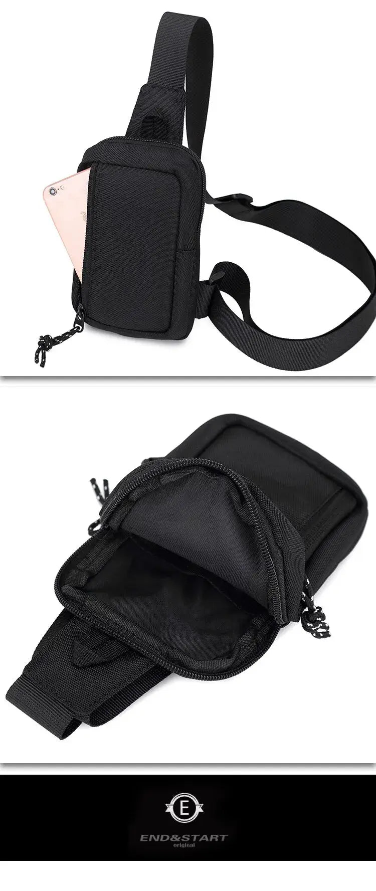 Simples Market black men's mini crossbody chest bag with diagonal shoulder strap