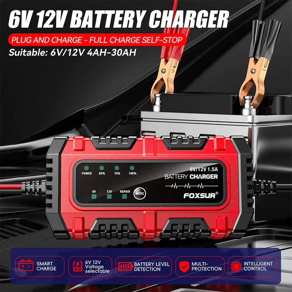 VoltGuard Smart Car And Motorcycle Battery Charger 6V 12V With Auto Voltage Detection And Safety Protections