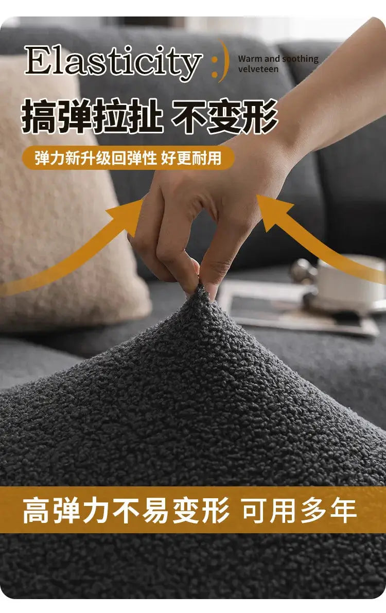 Sofa cover by Simples Market, 2026 Premium Winter Teddy Fleece, grey, non-slip elastic protector.
