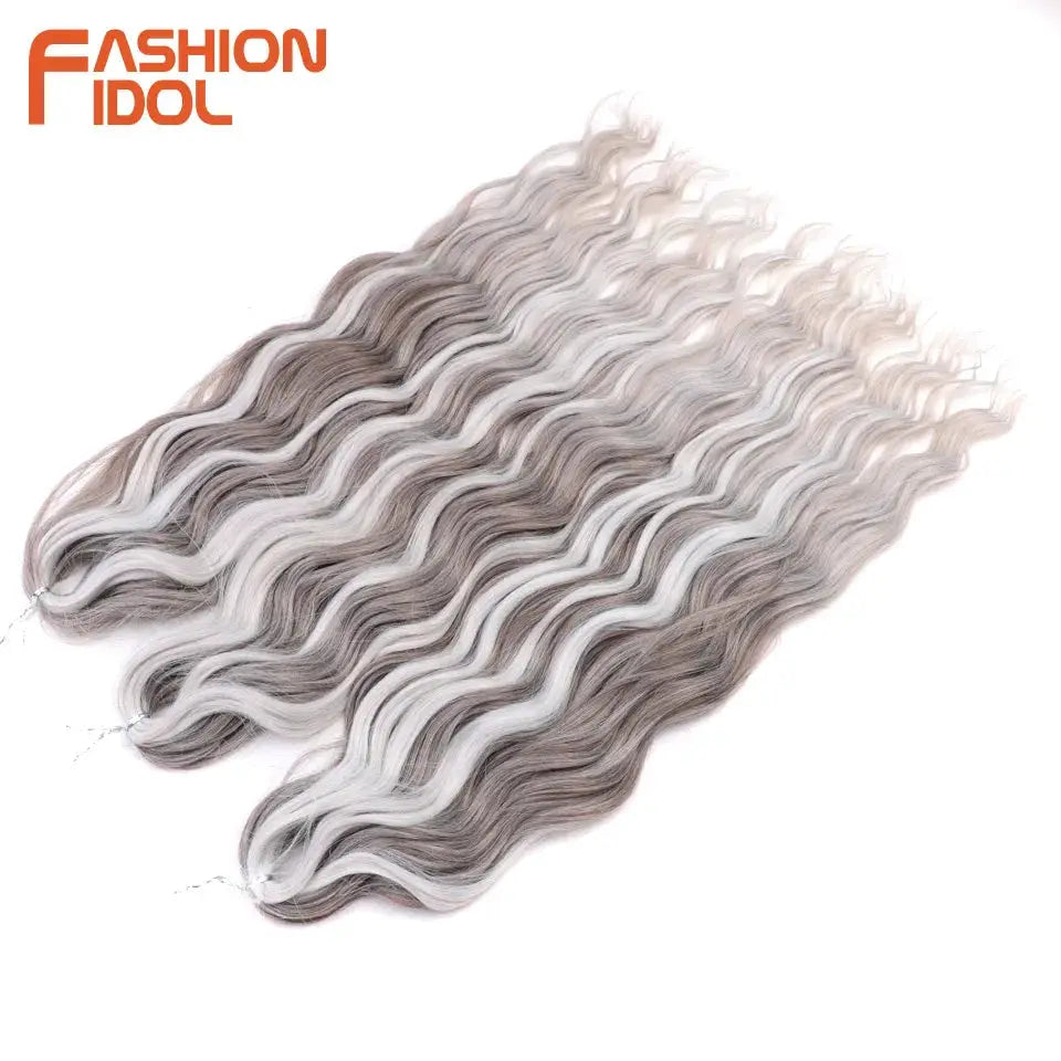 Anna Hair synthetic loose deep wave braiding extensions, 24in, ombre blonde to silver, 2 bundles, Fashion Idol logo