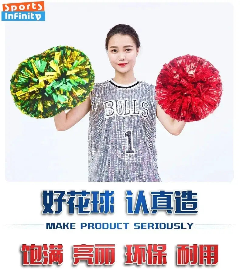 Large Cheerleading Pom Poms With Handle Cheer Balls Big Gold Silver Red Yellow Blue For Women And Kids Accessories