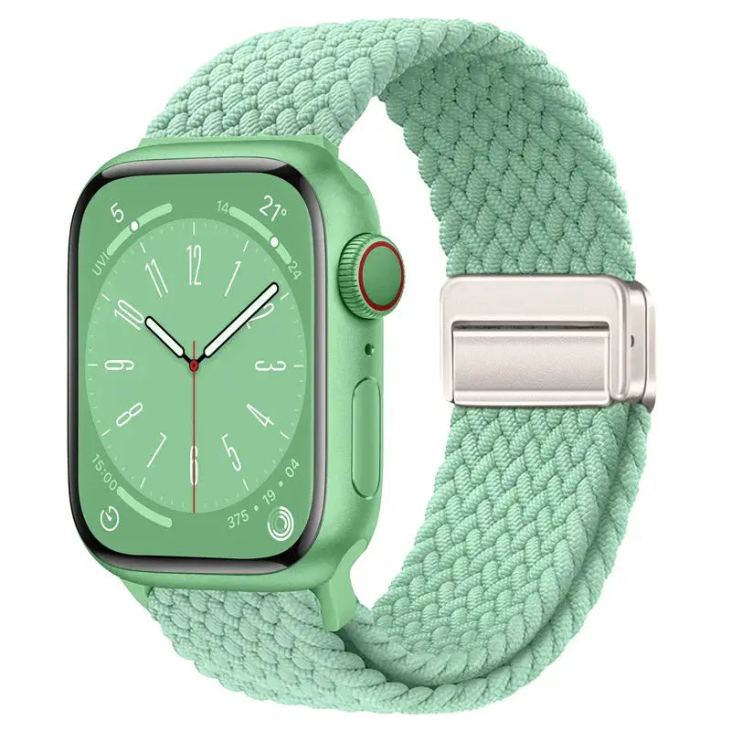 Simples Market braided Apple Watch strap in mint green with magnetic buckle for 38–49mm Apple Watch models
