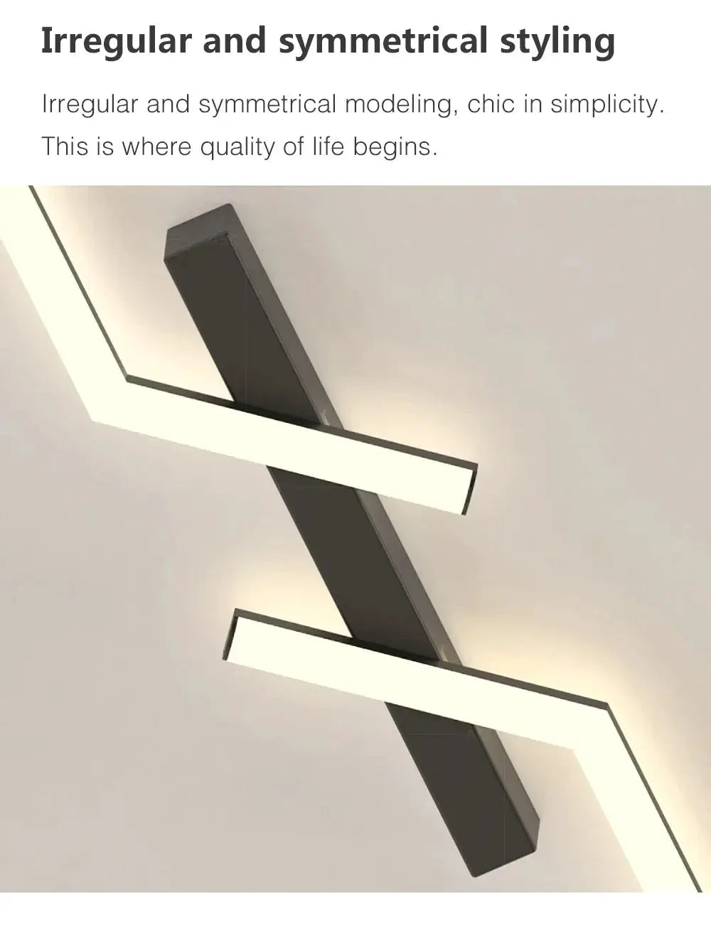 Modern LED ceiling light with two diagonal white-lit bars on a dark rectangular frame