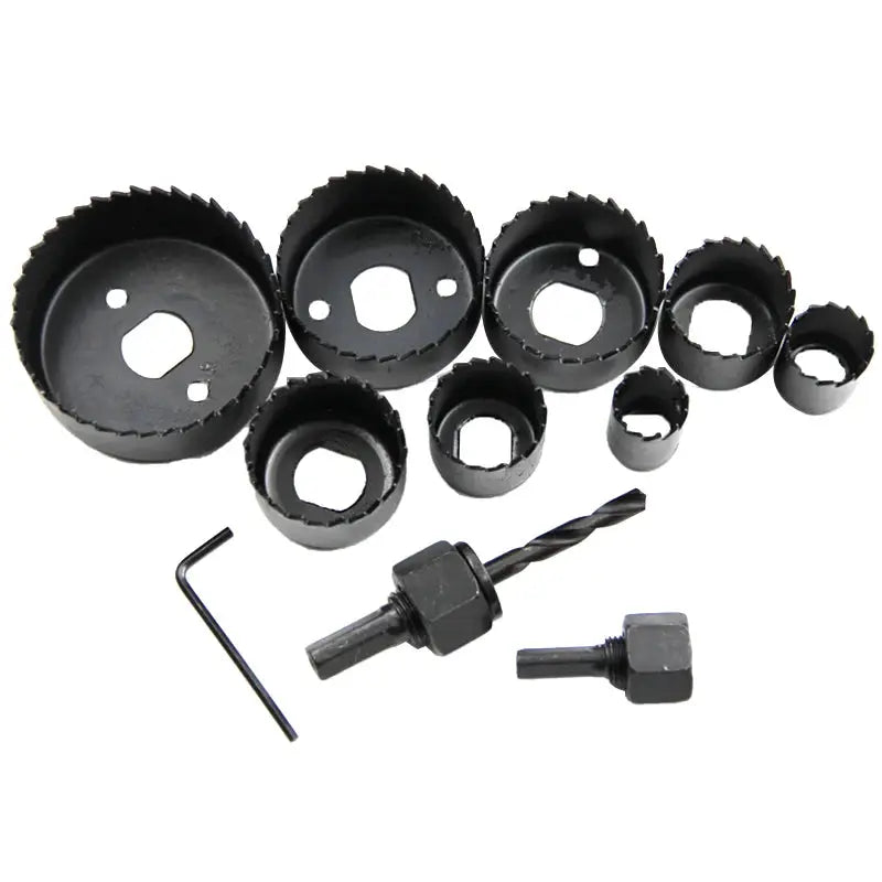 11 Piece Black Hole Saw Set For Woodworking And Gypsum Board And Ceiling 19 To 64 Mm With Plastic Storage Box