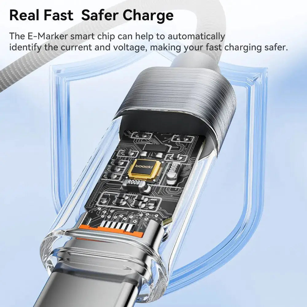 Toocki USB-C to USB-C cable with 100W PD display and transparent shell, Simples Market