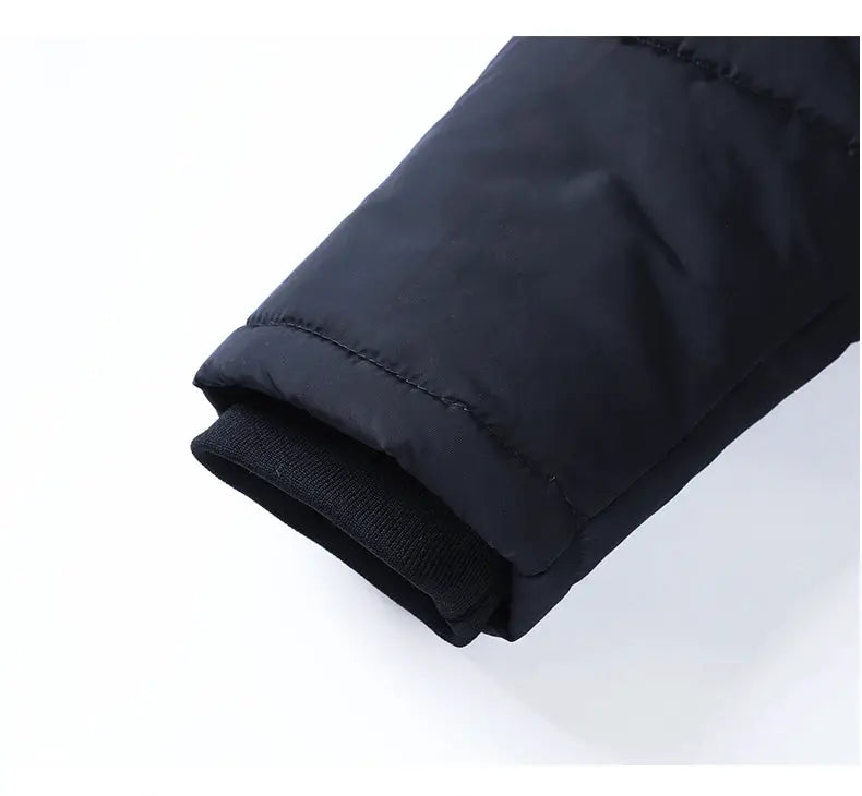 Men’s navy windproof fleece parka jacket with ribbed cuff detail