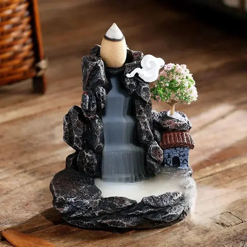 Incense Burner Mountain River Waterfall Backflow Zen Censer Holder for Home Decor