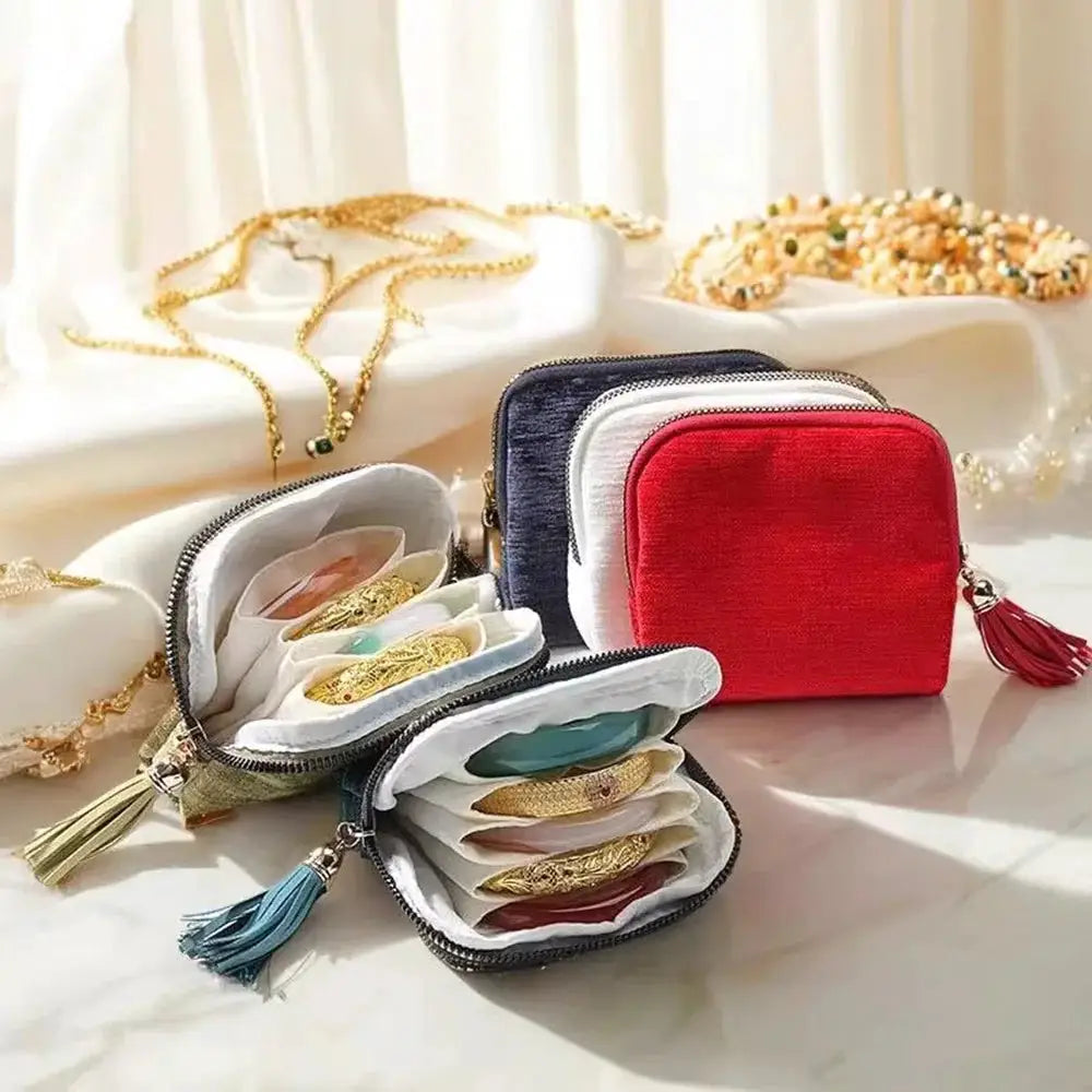 VelvetVault 5 Layer Travel Jewelry Case With Secure Tassel Zipper And Velvet Lining For Watches Rings Bracelets Earrings