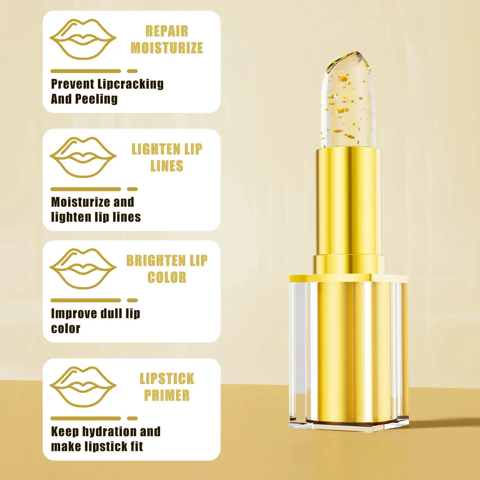 LumiLuxe Color Changing Lipstick PH Reactive Gold Crystal Lip Color With 24 Hour Moisturizing Gloss