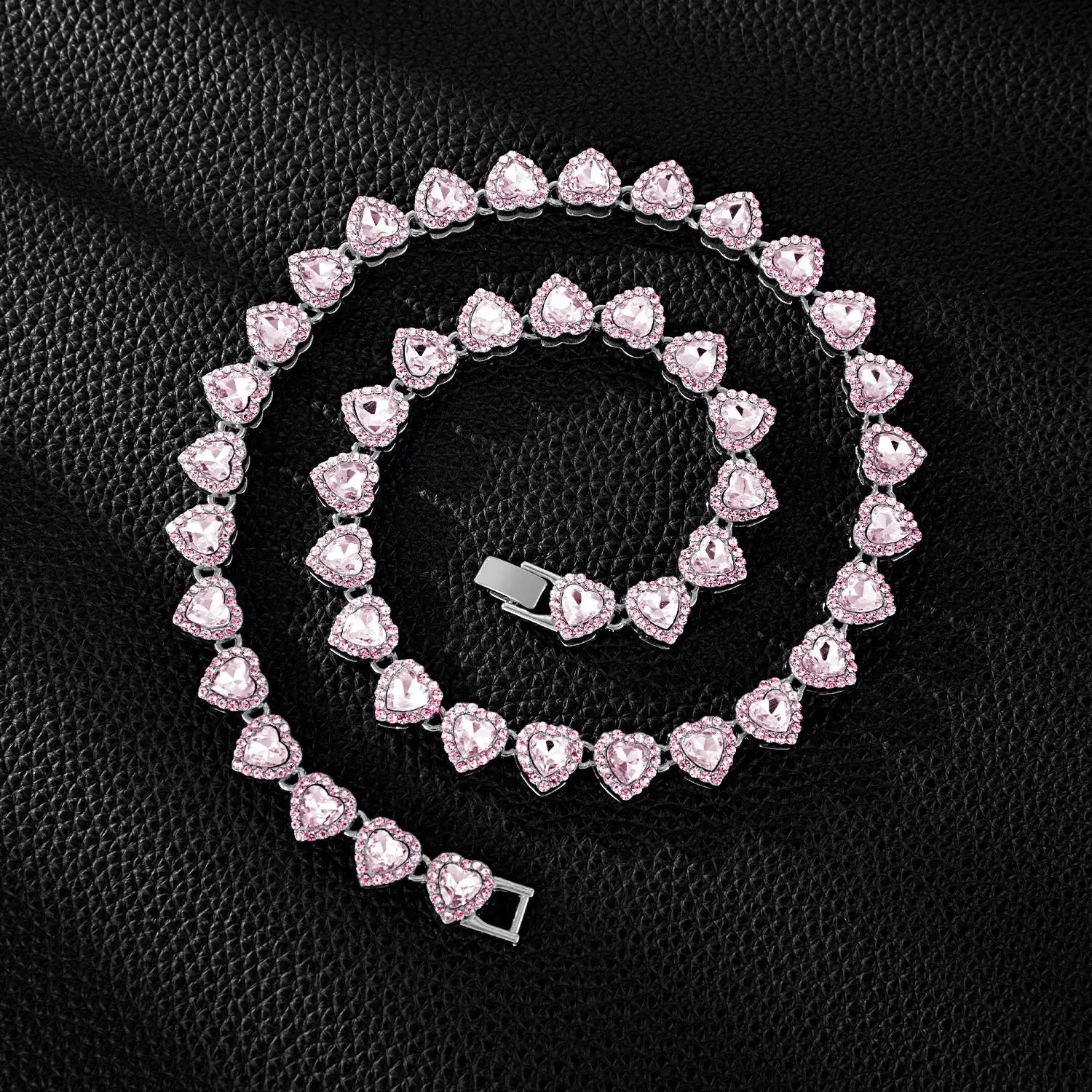 Yupsk 45cm 20cm Shiny Heart Rhinestone Hip Hop Rock Tennis Chain Bracelet Necklace Women Men Trendy Jewelry Set Gift