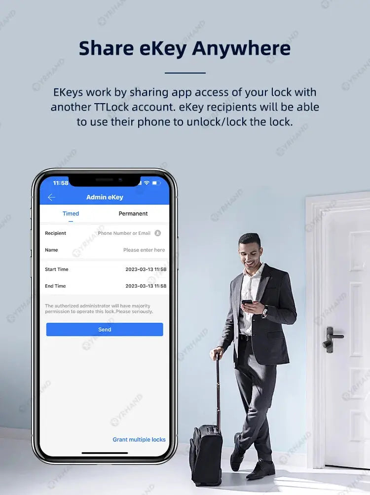 Simples Market Smart Euro Cylindrical Door Lock with ttlock app; keyless entry, fingerprint access, waterproof
