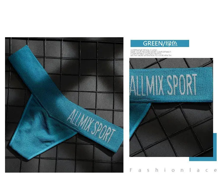 Allmix Sport teal thong underwear with elastic wide waistband, lifting buttocks G-string