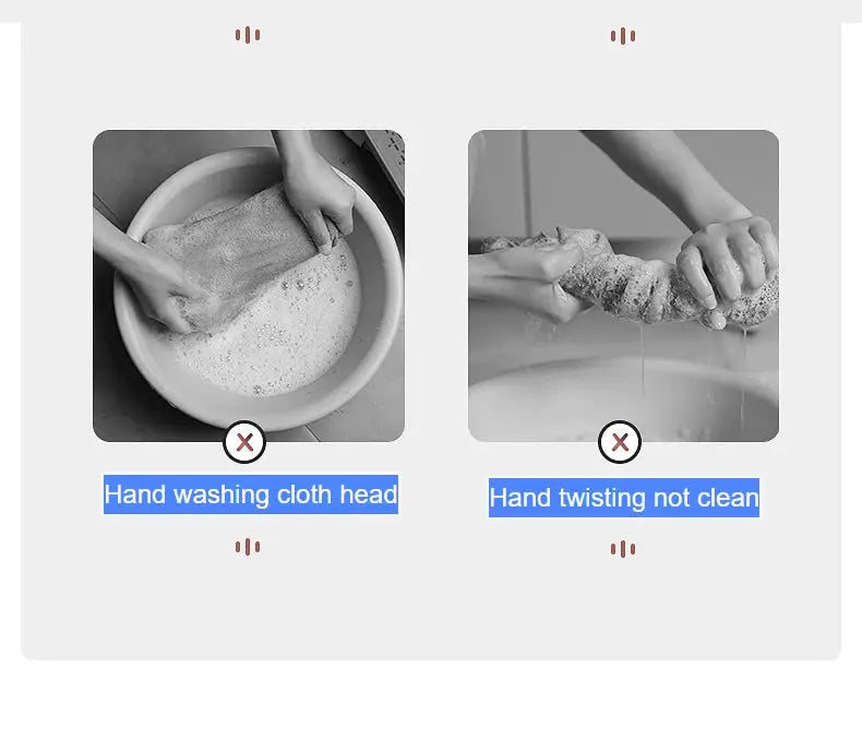 Simples Market electrostatic dust removal cloth pad; two panels show hand washing head vs wringing not clean.